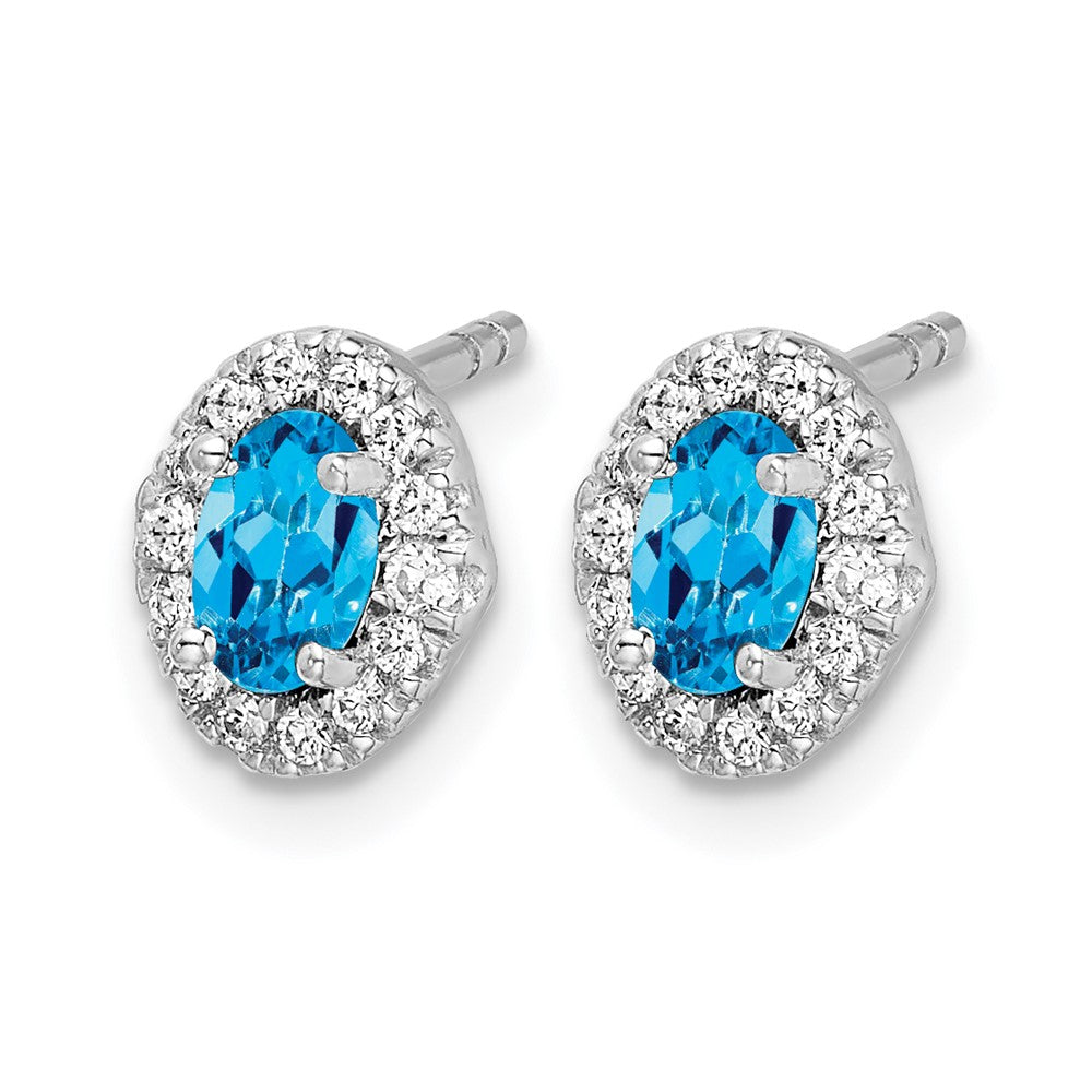 14k White Gold Diamond and Cabochon Blue Topaz Earrings