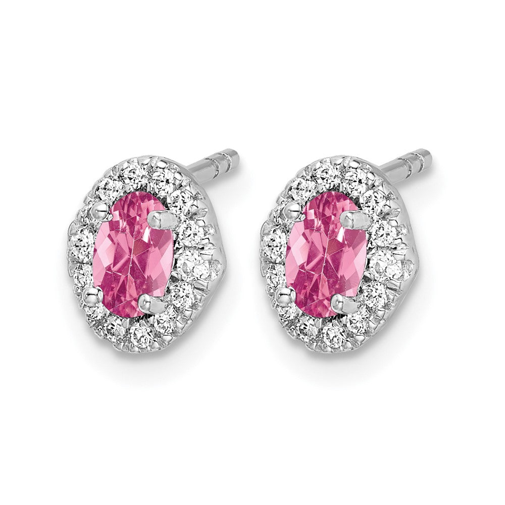 14k White Gold Diamond and Cabochon Pink Tourmaline Earrings