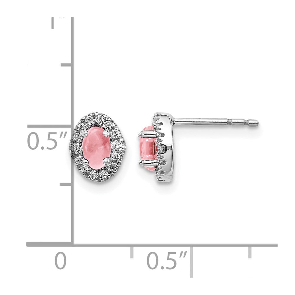 14k White Gold Diamond and Cabochon Pink Tourmaline Earrings