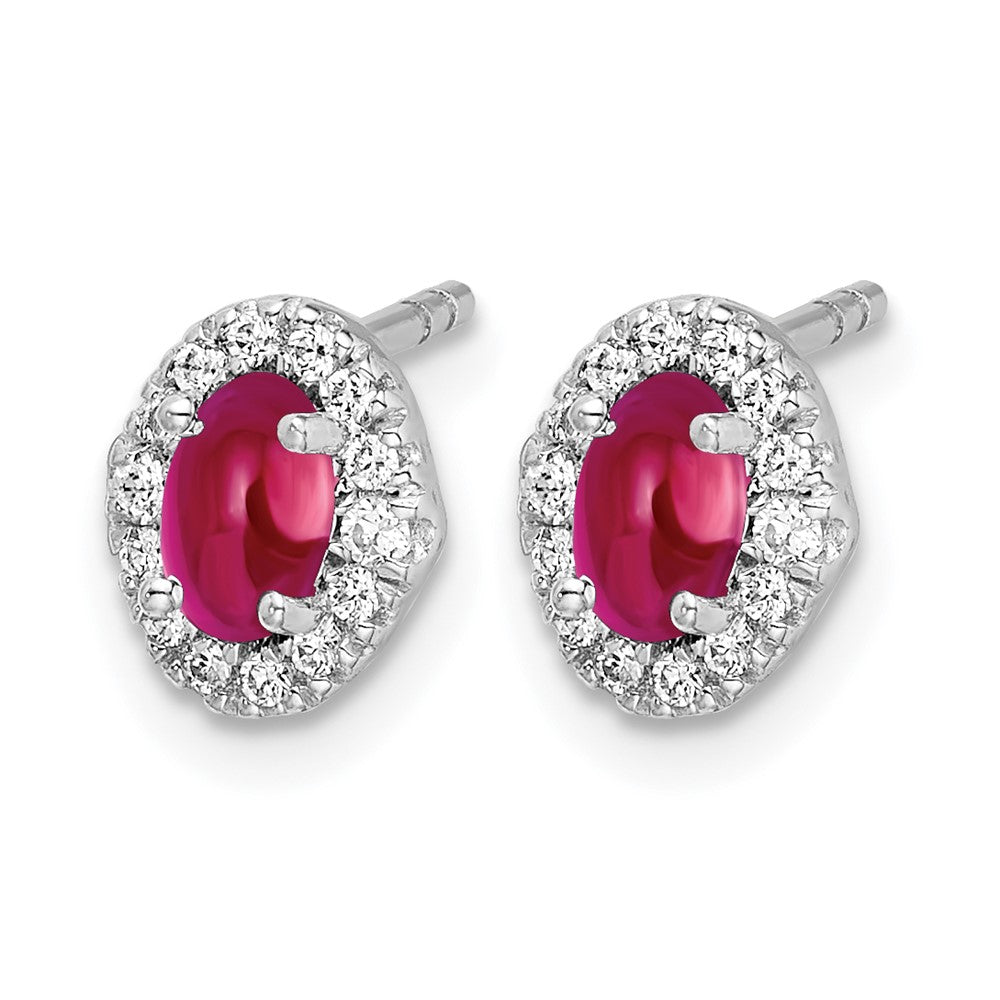 14k White Gold Diamond and Cabochon Ruby Earrings