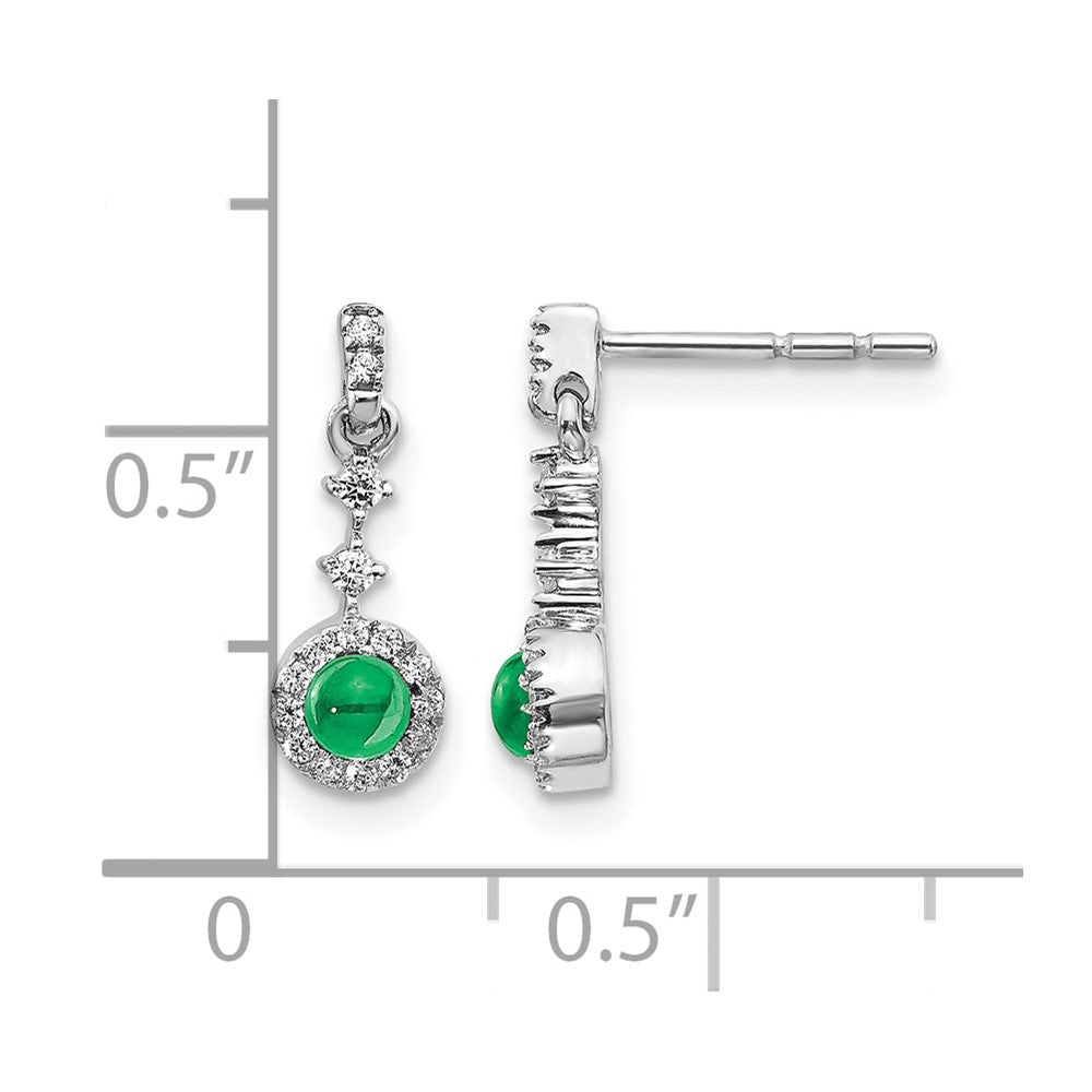 14k White Gold Diamond and Cabochon Emerald Earrings