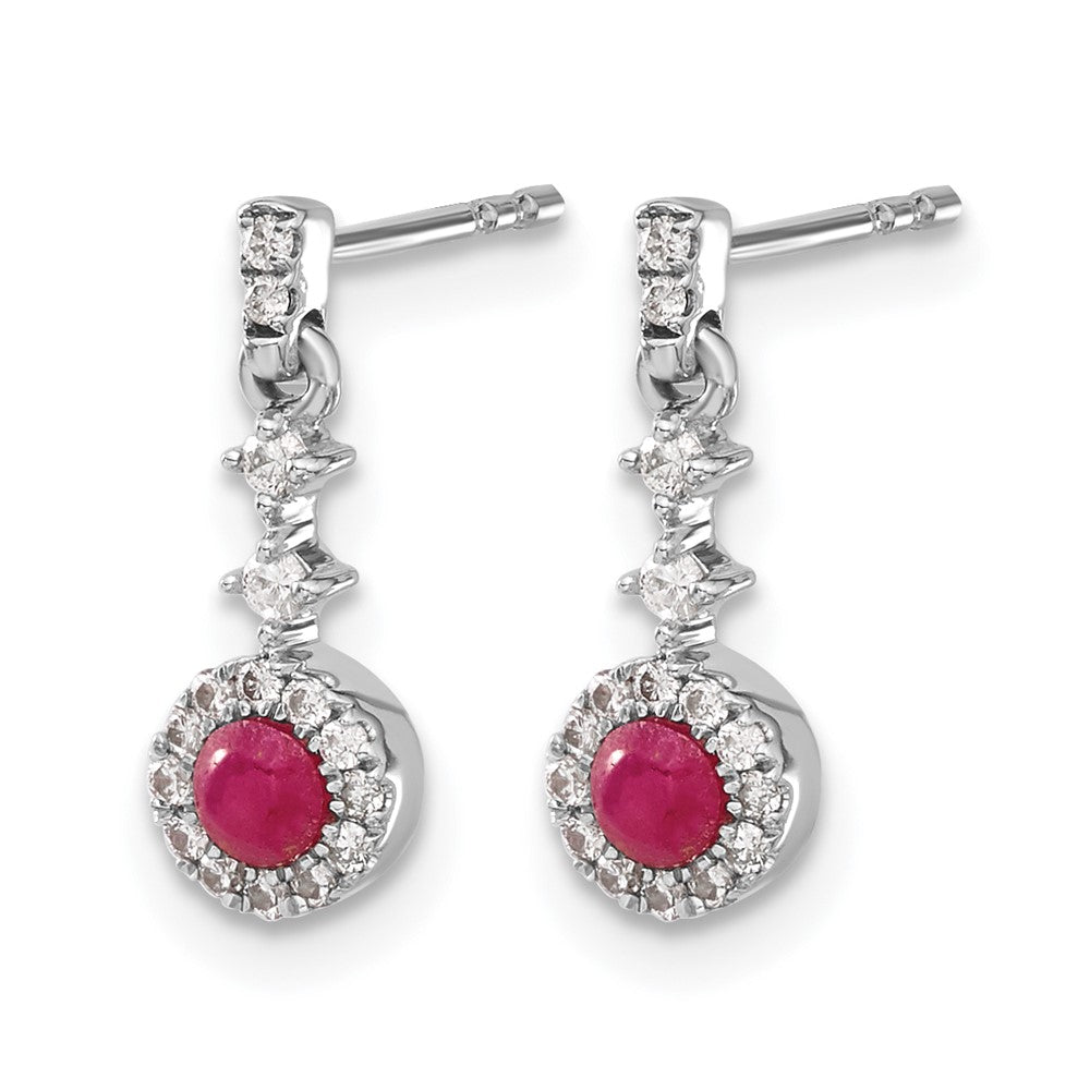 14k White Gold Diamond and Cabochon Ruby Earrings