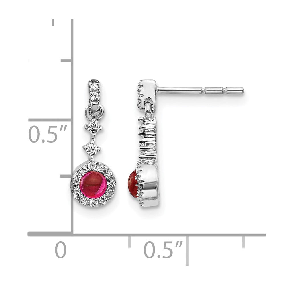 14k White Gold Diamond and Cabochon Ruby Earrings