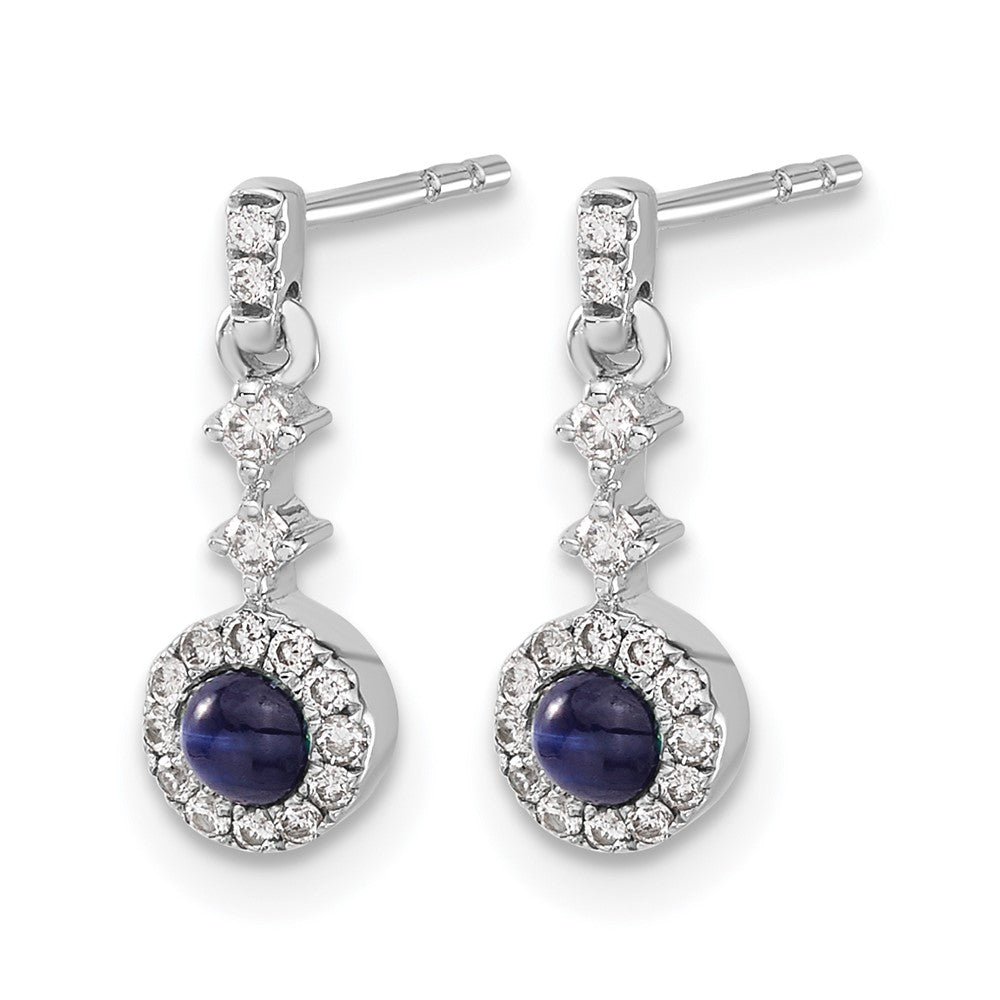 14k White Gold Diamond and Cabochon Sapphire Earrings