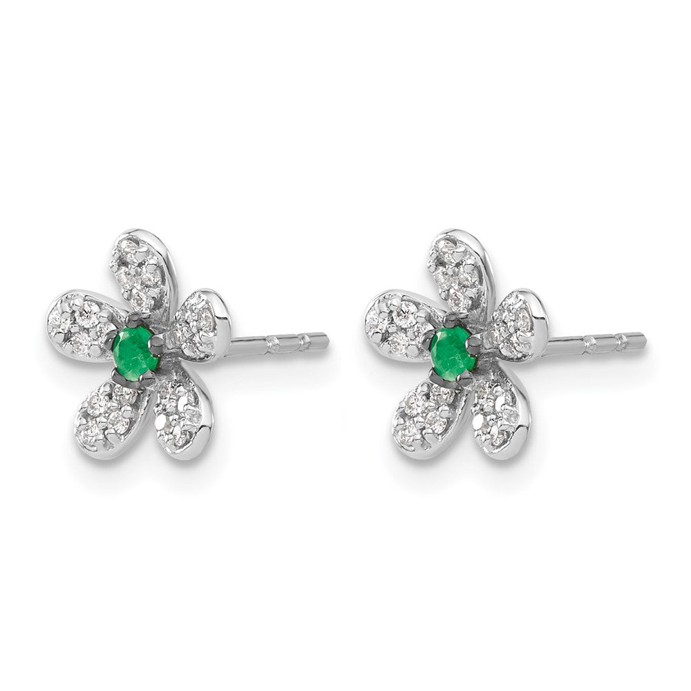 14k White Gold Diamond and Emerald Earrings