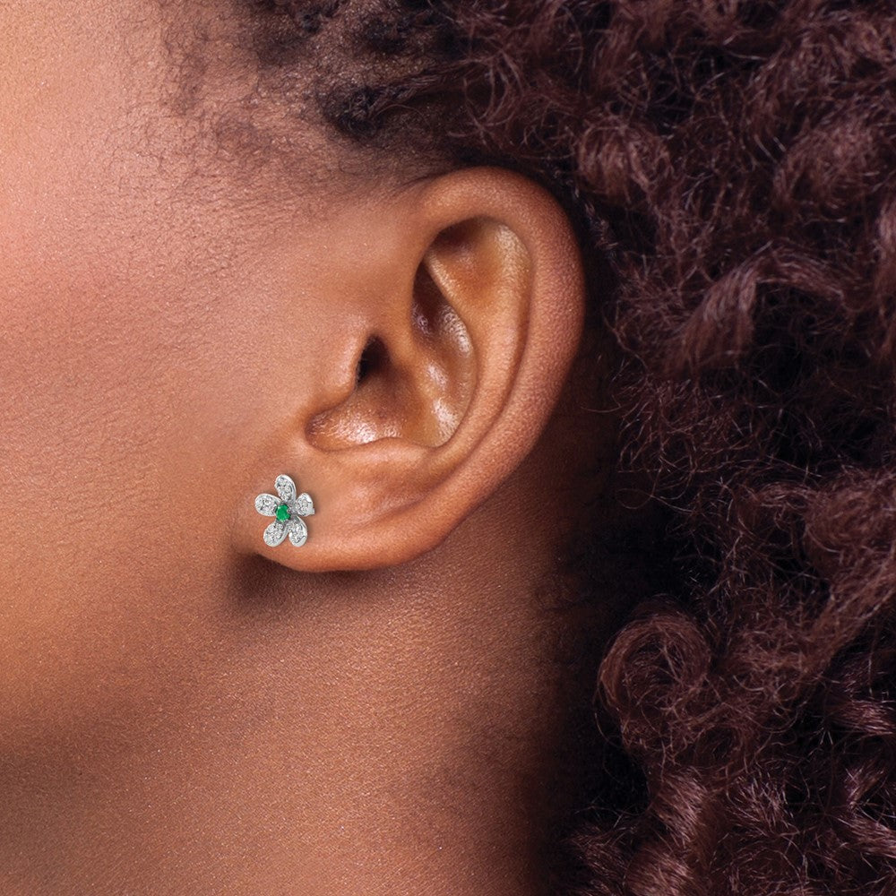 14k White Gold Diamond and Emerald Earrings