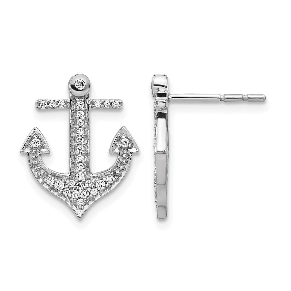 14k White Gold Diamond Anchor Earrings