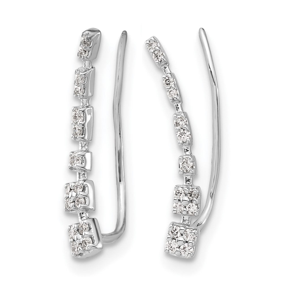 14k White Gold Diamond Graduated Ear Climber Earrings