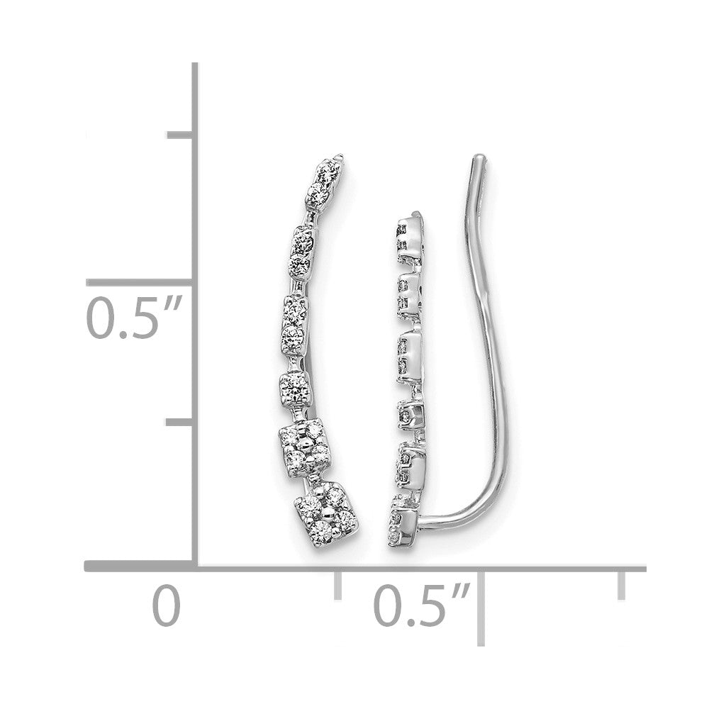 14k White Gold Diamond Graduated Ear Climber Earrings
