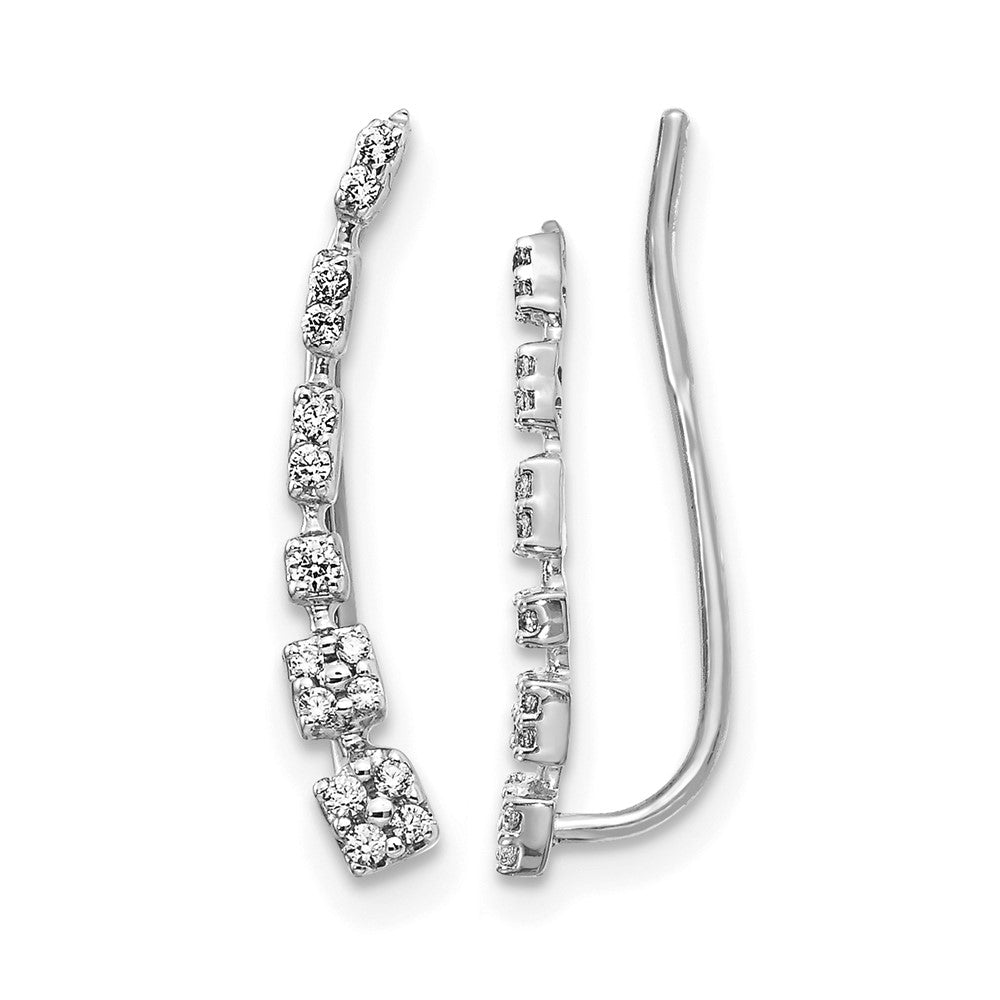 14k White Gold Diamond Graduated Ear Climber Earrings