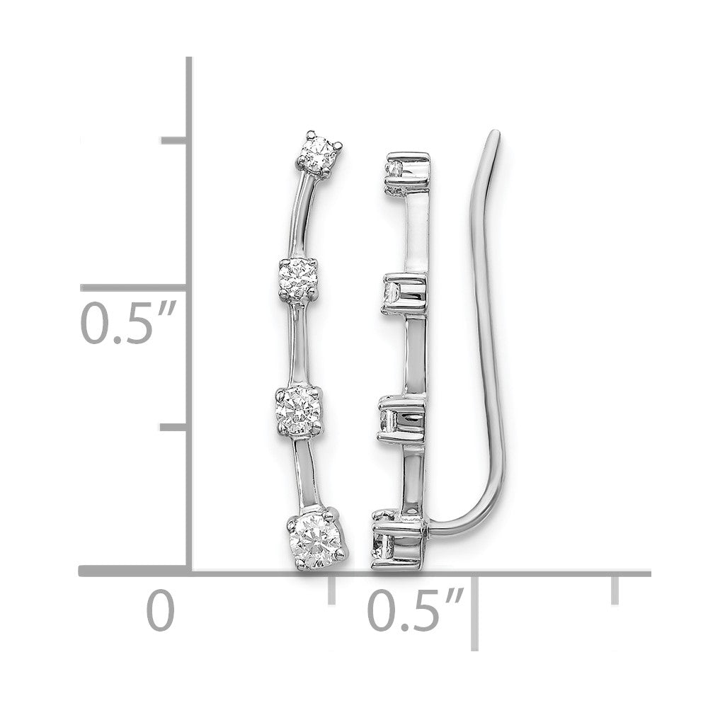 14k White Gold Diamond Graduated 4-stone Ear Climber Earrings