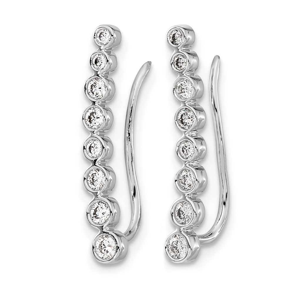 10k White Gold Diamond Graduated Ear Climber Earrings