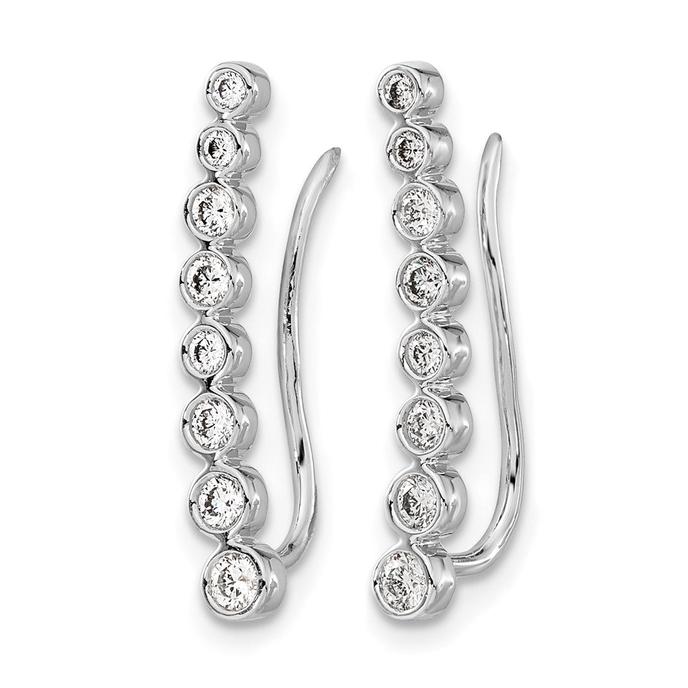 14k White Gold Diamond Graduated Ear Climber Earrings