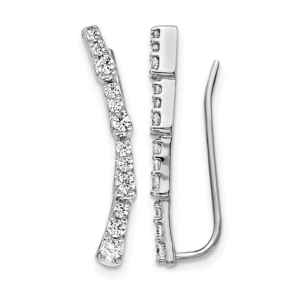 14k White Gold Diamond Ear Climber Earrings