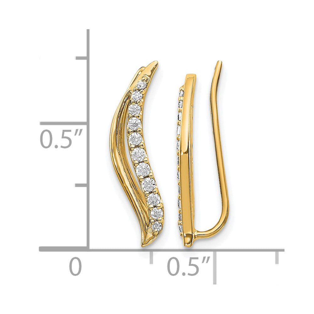14k Yellow Gold Diamond Wave Ear Climber Earrings