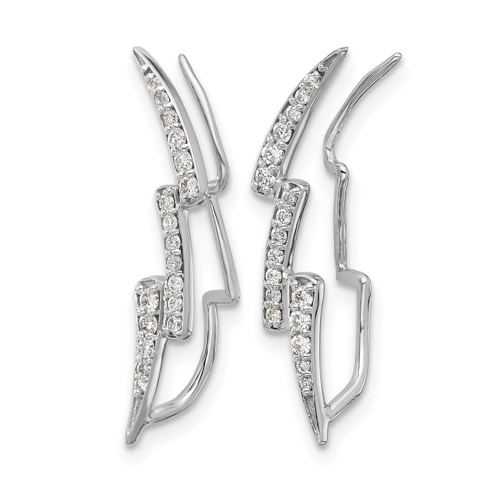 14k White Gold Diamond Lightning Ear Climber Earrings