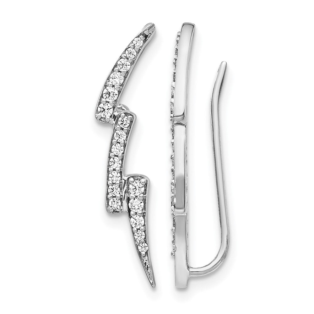 14k White Gold Diamond Lightning Ear Climber Earrings