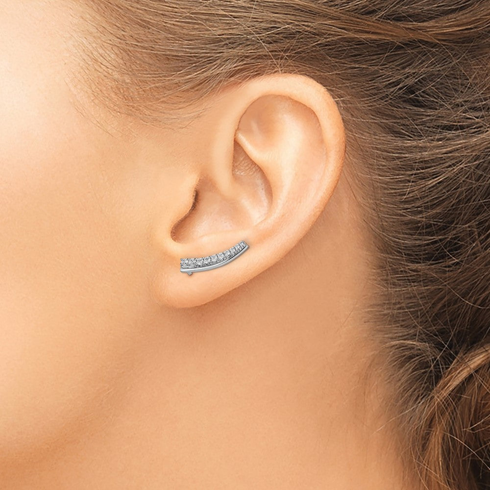 14k White Gold Diamond Ear Climber Earrings