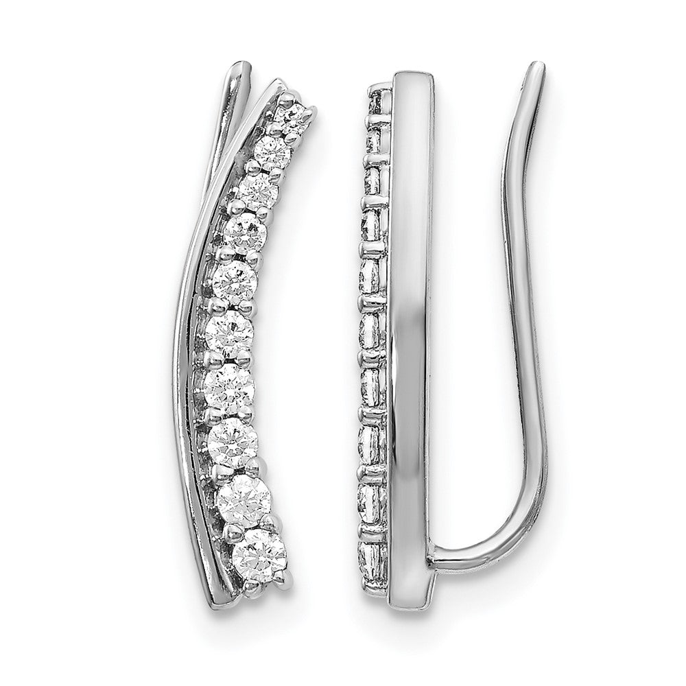 14k White Gold Diamond Ear Climber Earrings