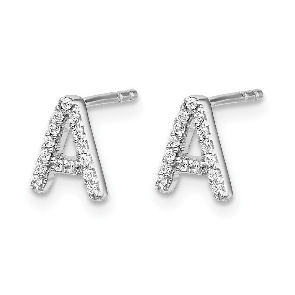 14k White Gold Diamond Initial A Earrings