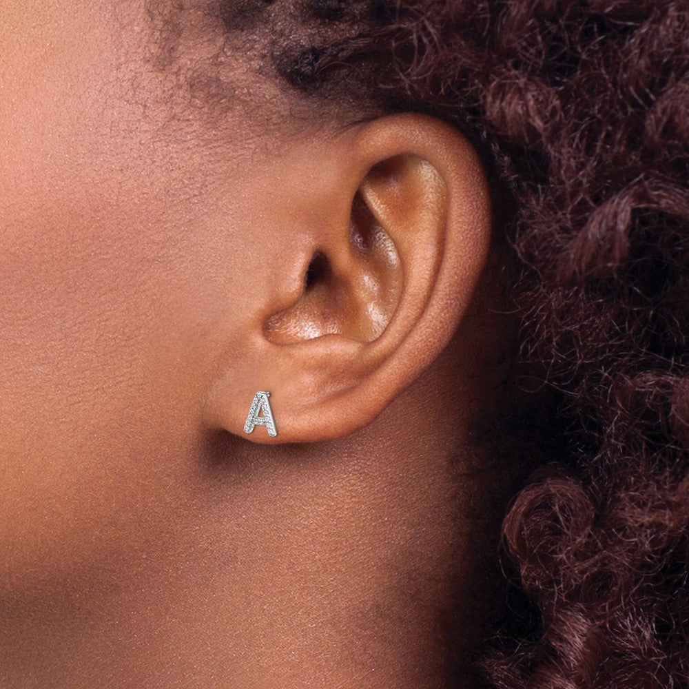 14k White Gold Diamond Initial A Earrings