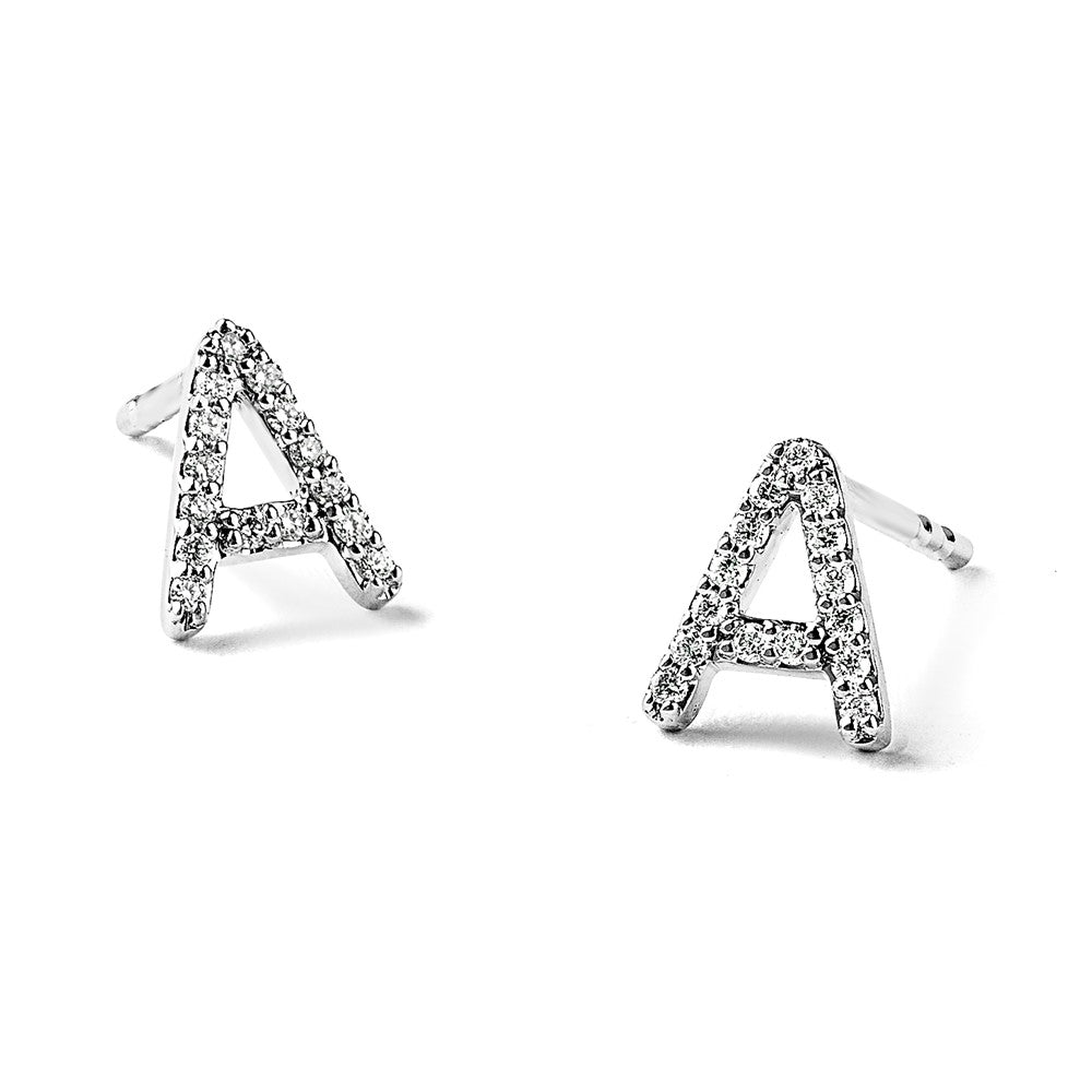 14k White Gold Diamond Initial A Earrings