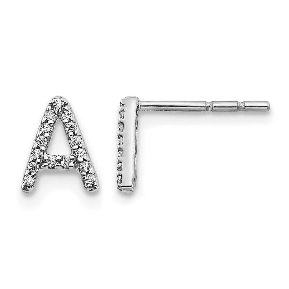 14k White Gold Diamond Initial A Earrings
