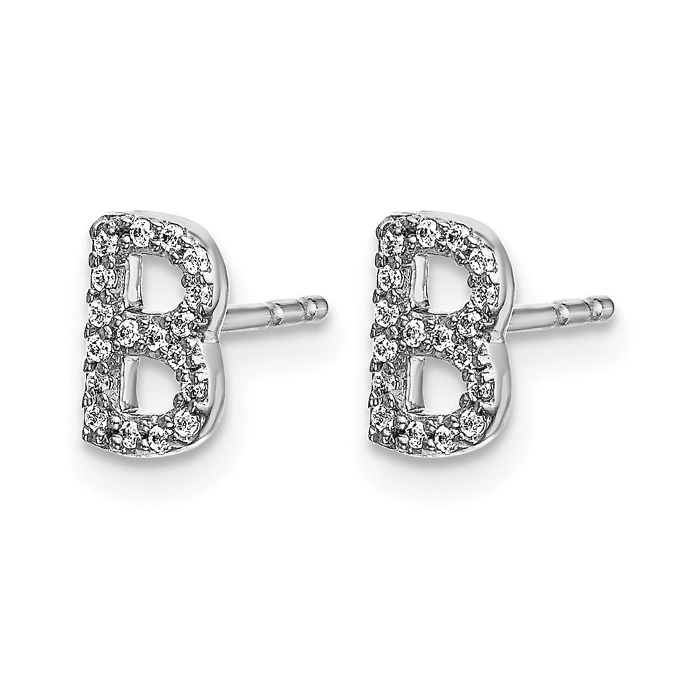 14k White Gold Diamond Initial B Earrings