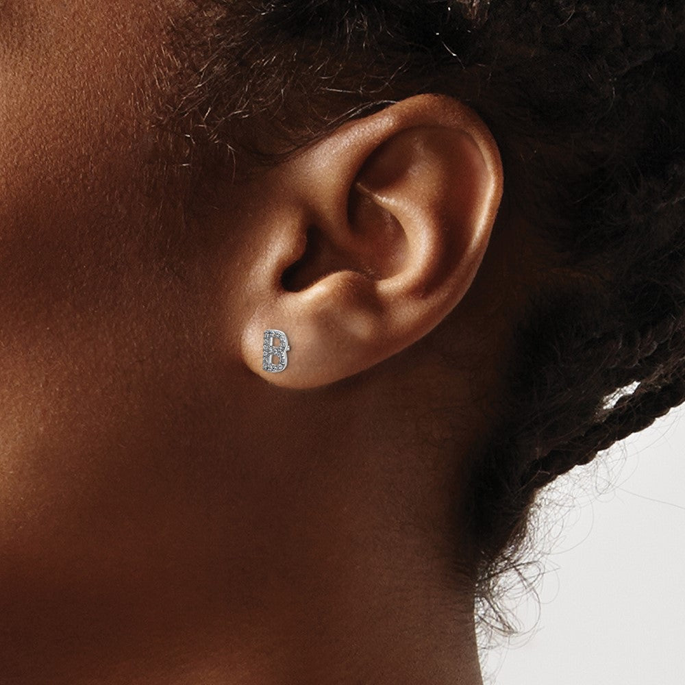 14k White Gold Diamond Initial B Earrings