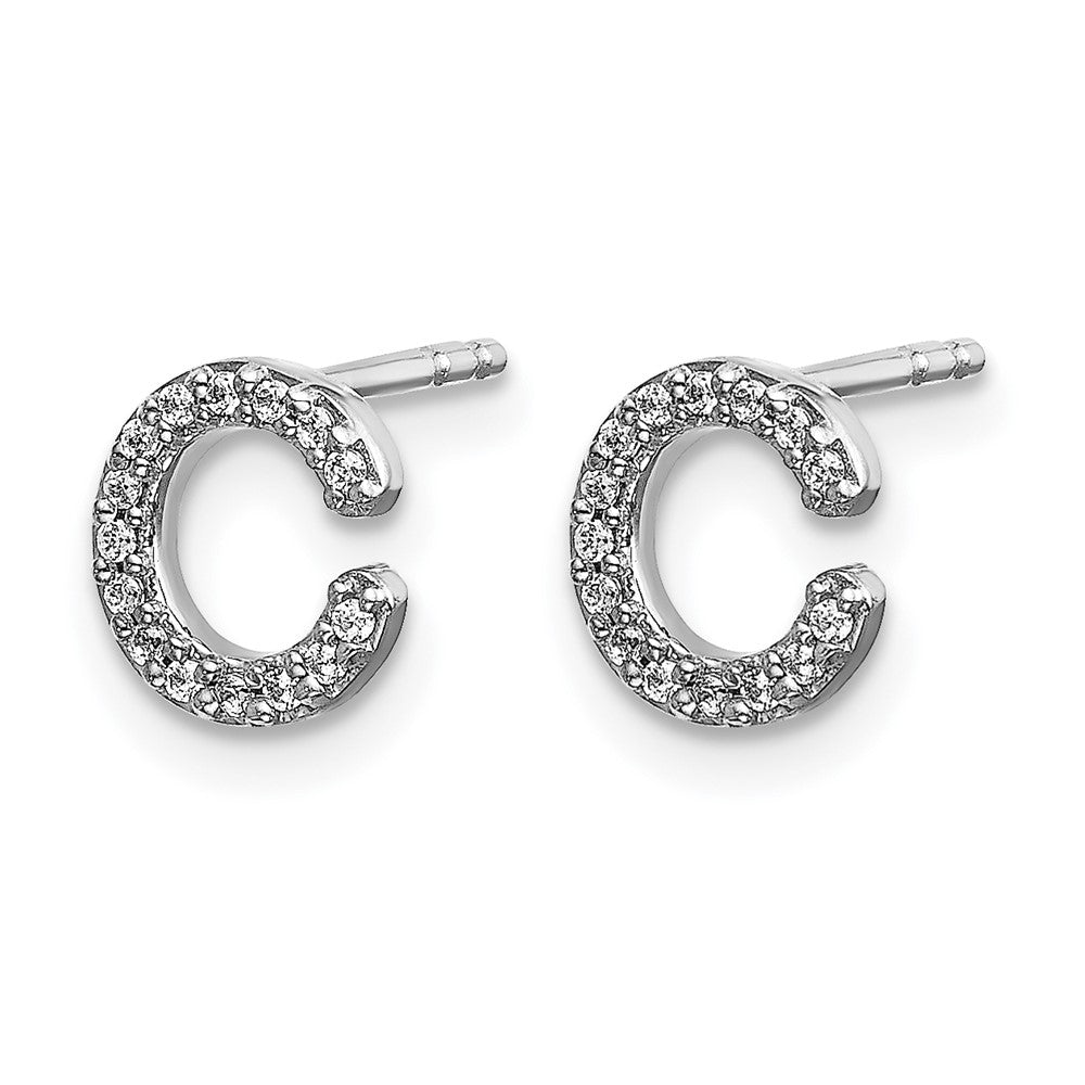 14k White Gold Diamond Initial C Earrings