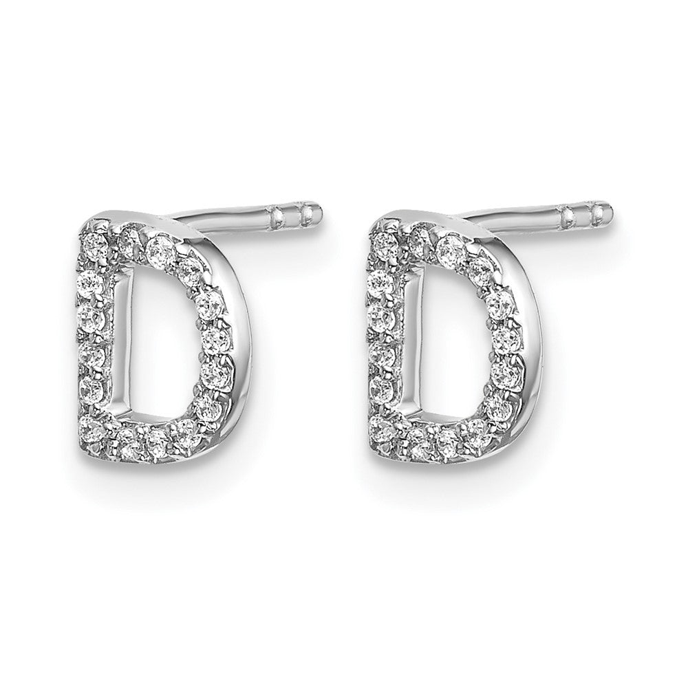 14k White Gold Diamond Initial D Earrings