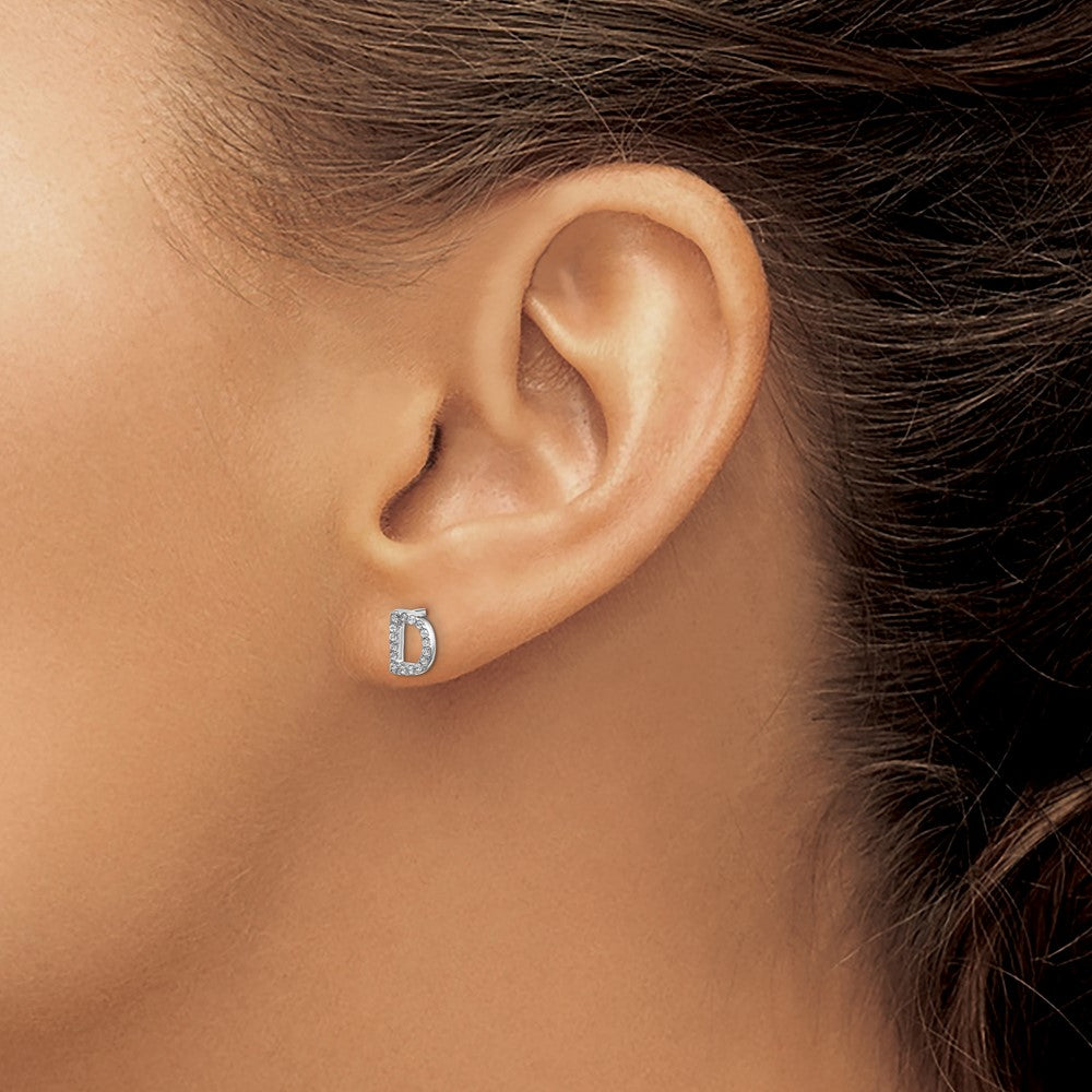 14k White Gold Diamond Initial D Earrings