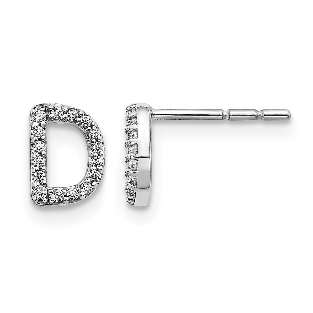 14k White Gold Diamond Initial D Earrings