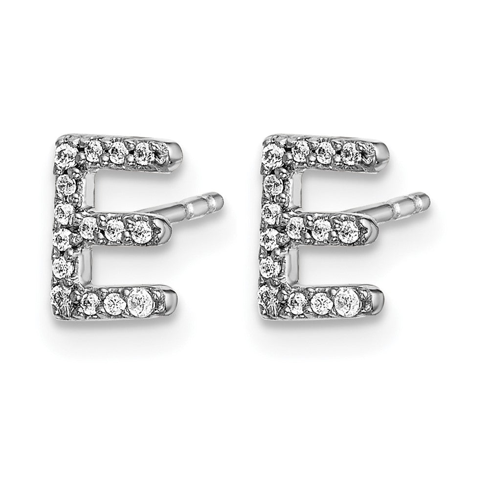 14k White Gold Diamond Initial E Earrings