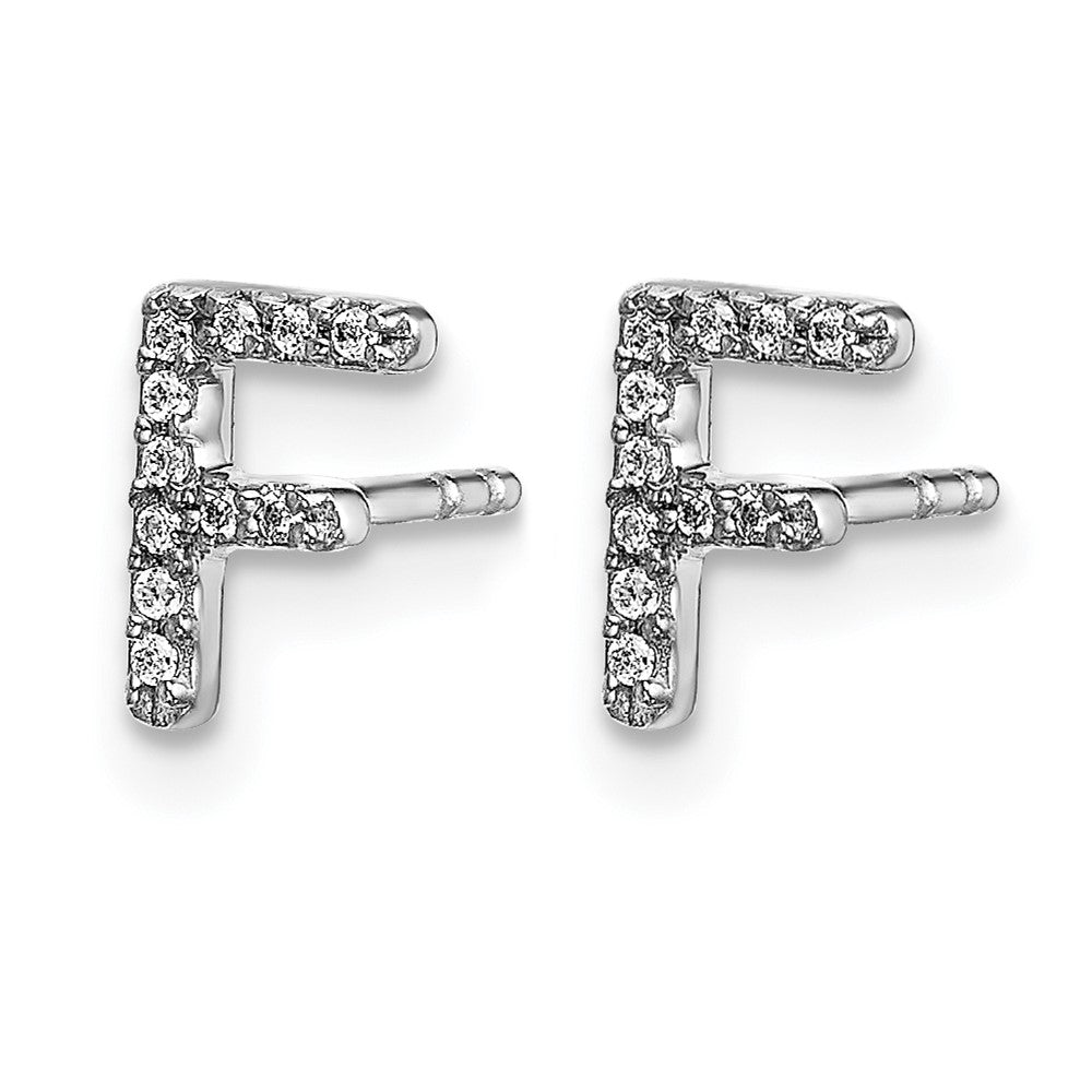 14k White Gold Diamond Initial F Earrings