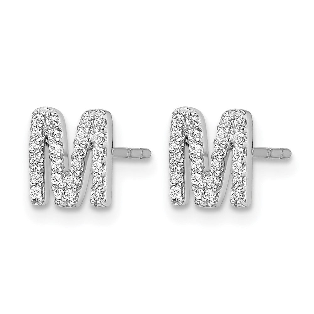 14k White Gold Diamond Initial M Earrings