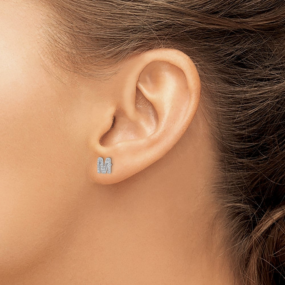 14k White Gold Diamond Initial M Earrings