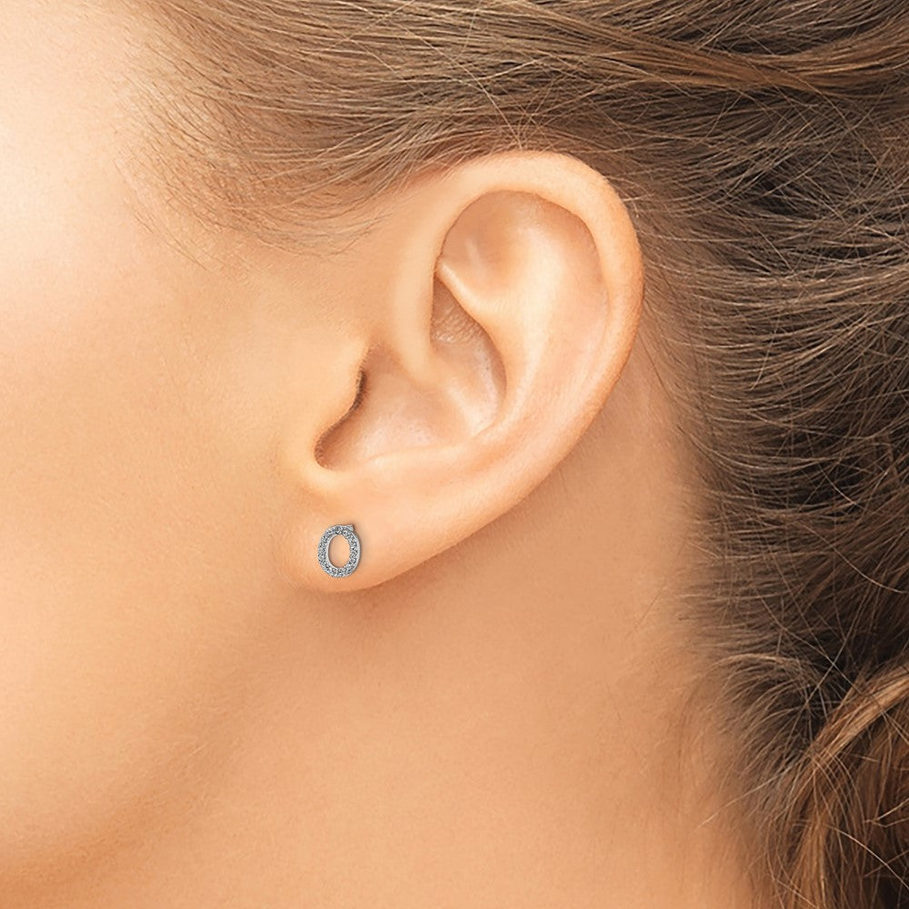 14k White Gold Diamond Initial O Earrings