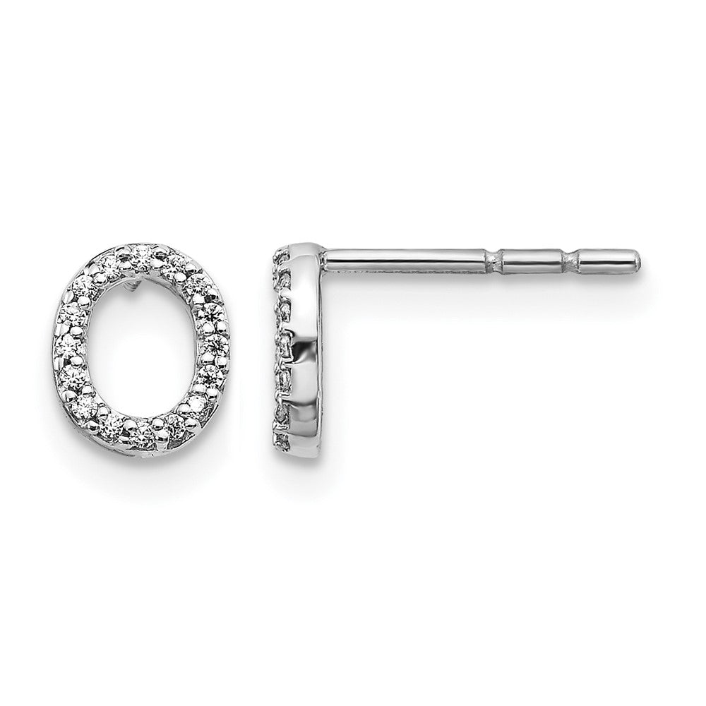 14k White Gold Diamond Initial O Earrings