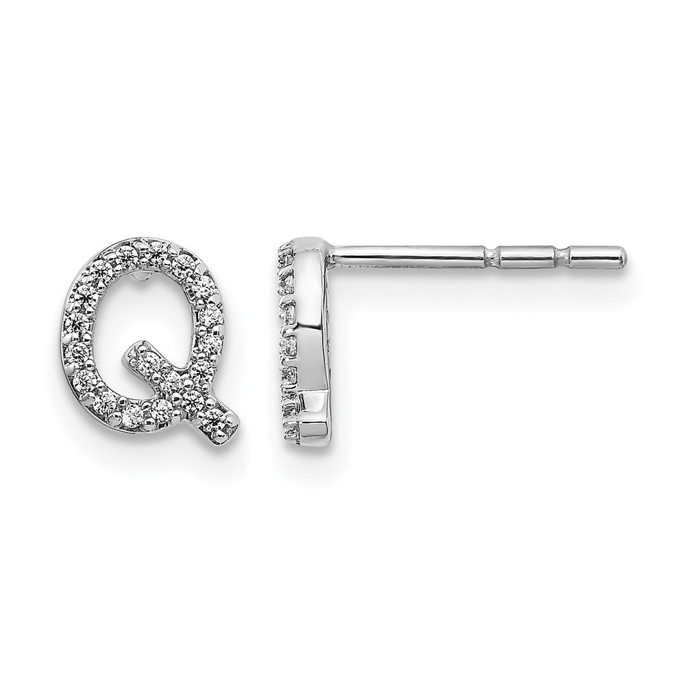 14k White Gold Diamond Initial Q Earrings