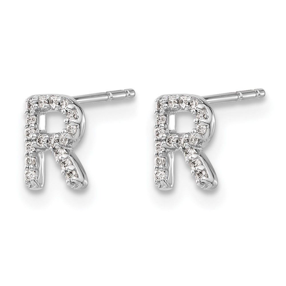 14k White Gold Diamond Initial R Earrings