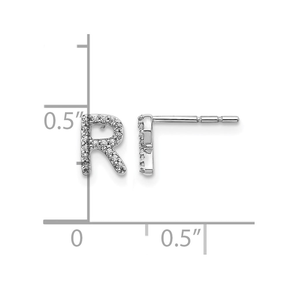 14k White Gold Diamond Initial R Earrings