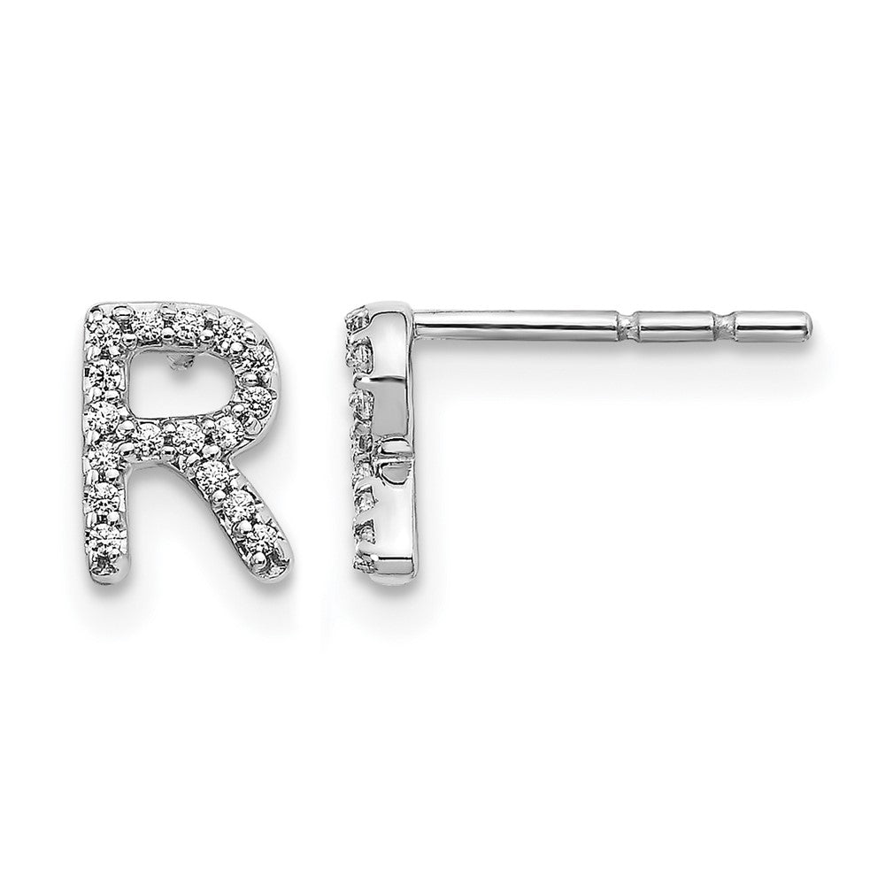 14k White Gold Diamond Initial R Earrings