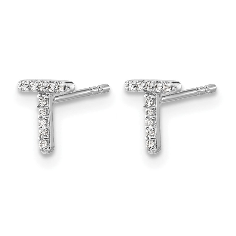 14k White Gold Diamond Initial T Earrings