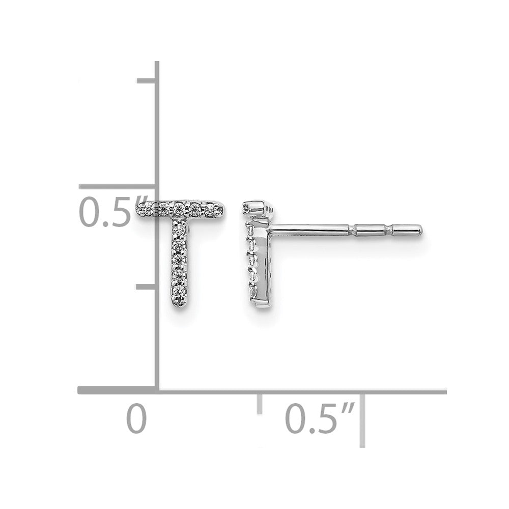 14k White Gold Diamond Initial T Earrings
