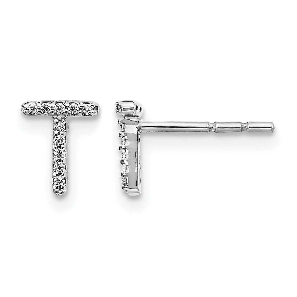 14k White Gold Diamond Initial T Earrings