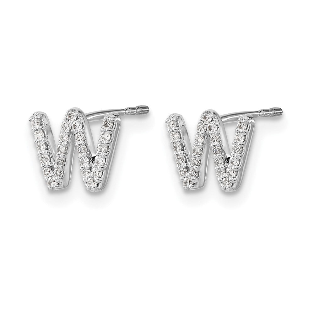 14k White Gold Diamond Initial W Earrings