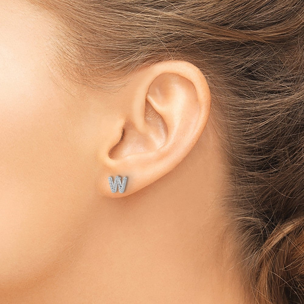 14k White Gold Diamond Initial W Earrings