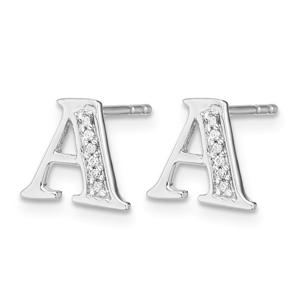 14k White Gold Diamond Initial A Earrings