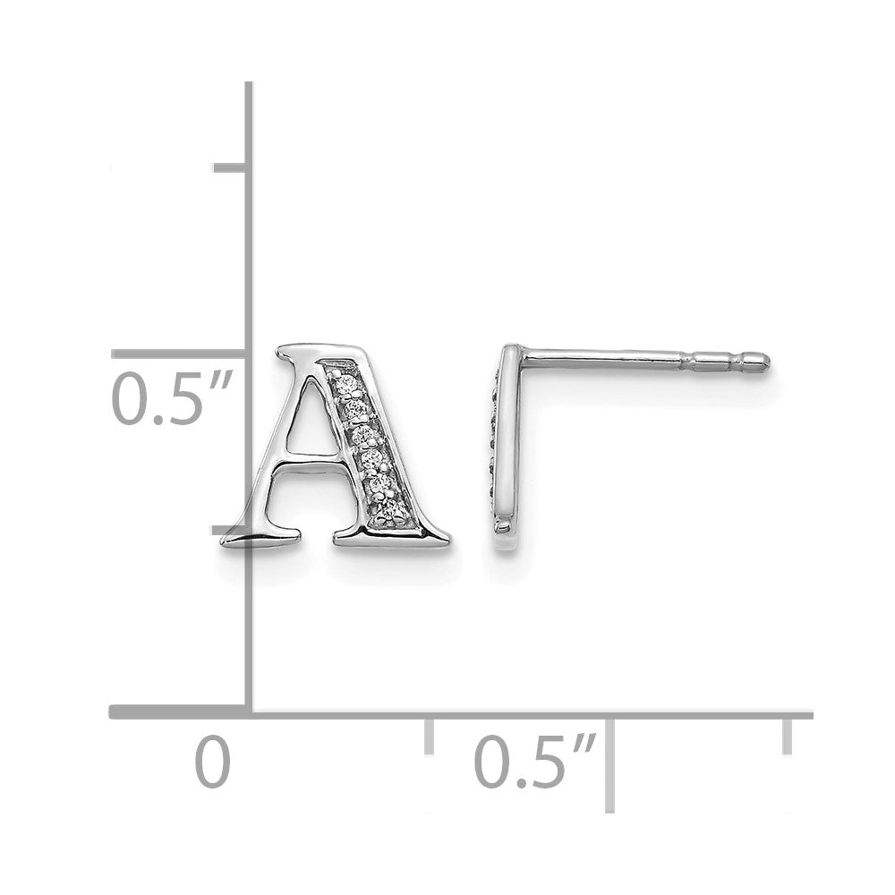 14k White Gold Diamond Initial A Earrings